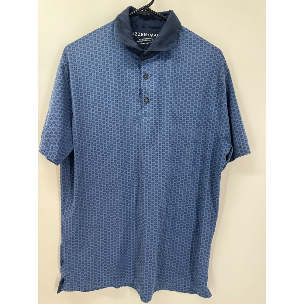Mizzen+Main Men's Medium Trim Fit Blue Geometric Short Sleeve Golf Polo Shirt
